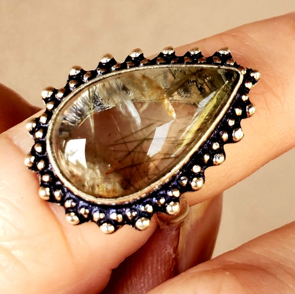 New Golden Rutilated Quartz 925 Silver Ring. - Picture 9 of 12